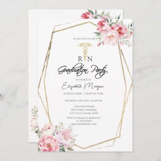 Boho Rose Gold Frame RN Kuriergruppe Einladung (Vorne/Hinten)