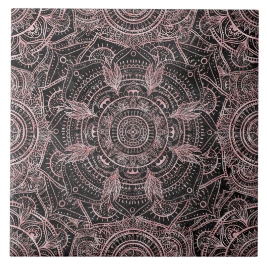 Boho Rose Gold Gray Mandala Elegantes Design Fliese (Vorderseite)