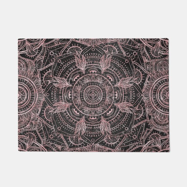 Boho Rose Gold Gray Mandala Elegantes Design Fußmatte (Vorderseite)