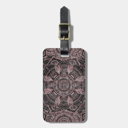 Boho Rose Gold Gray Mandala Elegantes Design Gepäckanhänger (Vorderseite vertikal)