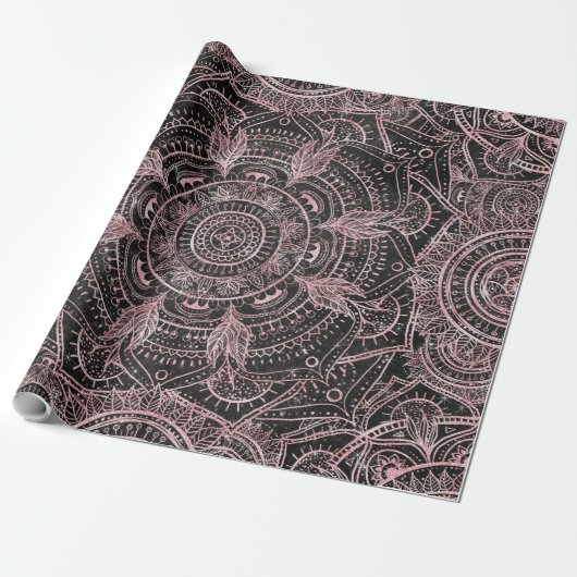 Boho Rose Gold Gray Mandala Elegantes Design Geschenkpapier (Ungerollt)