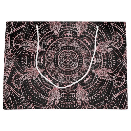 Boho Rose Gold Gray Mandala Elegantes Design Große Geschenktüte (Vorderseite)