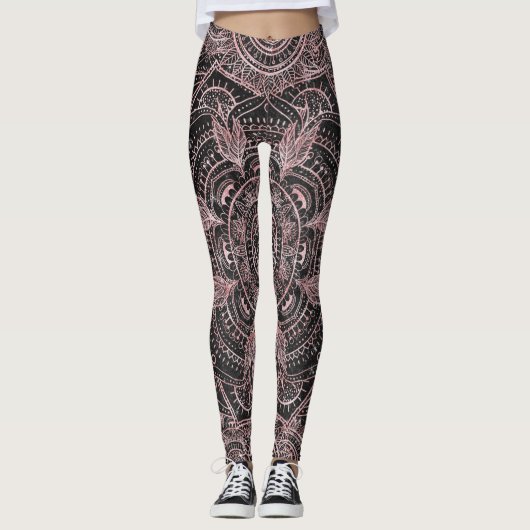 Boho Rose Gold Gray Mandala Elegantes Design Leggings (Vorderseite)