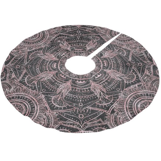 Boho Rose Gold Gray Mandala Elegantes Design Polyester Weihnachtsbaumdecke (Schrägansicht)