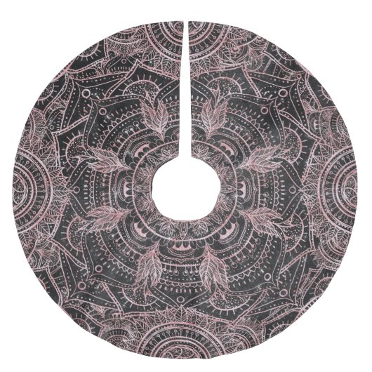 Boho Rose Gold Gray Mandala Elegantes Design Polyester Weihnachtsbaumdecke (Vorderseite)