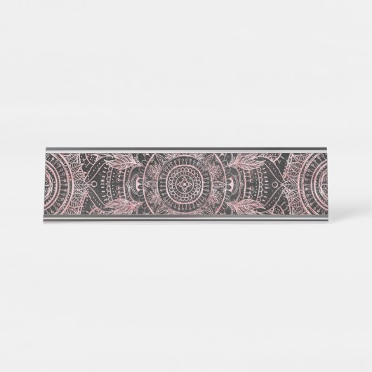 Boho Rose Gold Gray Mandala Elegantes Design Schreibtischnamensplakette (Vorderseite )