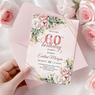 Boho Rose Gold schimmernder Blush Pink 60. Geburts Einladung