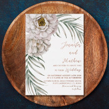 Boho Rose Gold Script Tropical Floral Wedding