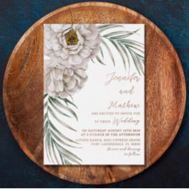 Boho Rose Gold Script Tropical Floral Wedding Folieneinladung