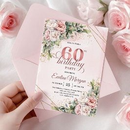 Boho Rose Gold Watercolor Floral 60th Birthday  Einladung