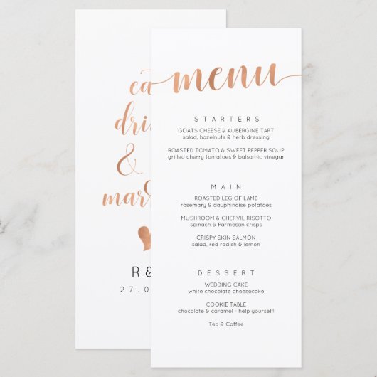 Boho Rose Gold Wedding Menu Menükarte (Vorne/Hinten)