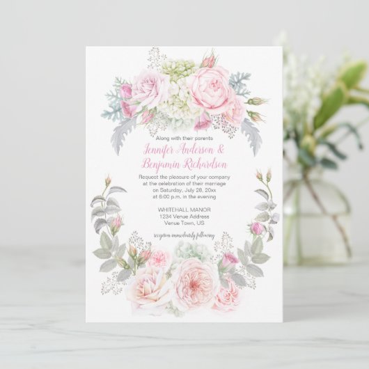 Boho Rose Hydrangeas Floral Wedding Einladungen (Stehend Vorderseite)