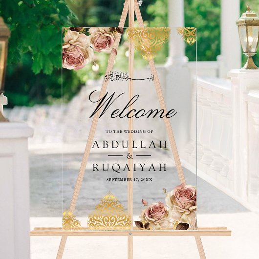Boho Rose Motif Cream Muslim Wedding Welcome Acrylschild