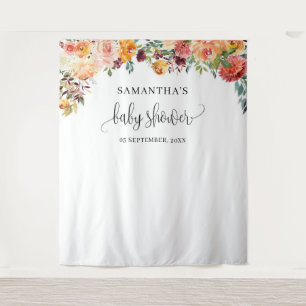 Boho-Rosé-Orange-Burgunder-Herbst-Blumenhintergrun Wandteppich