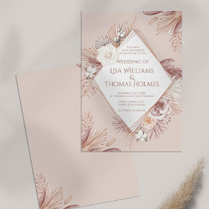 Boho Rosé Pampas Gras und Trockenblumen Einladung