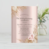 Boho Rose Pampas Rose Gold Hochzeit Jahrestag Einladung (Stehend Vorderseite)