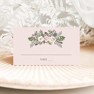Boho Rose Pink Moody Floral Monogramm Hochzeit Platzkarte