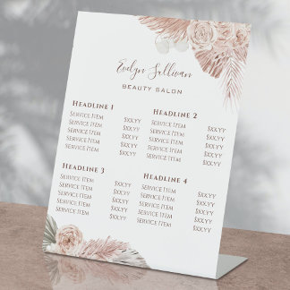 Boho Rose Preisliste Pedestal-Zeichen Sockelschild