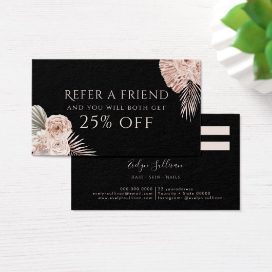 Boho Rose Schwarze Referenzkarte (Schreibtisch)