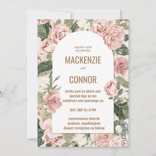 Boho Rose staubrosa Rahmen - Hochzeitseinladung Einladung (Vorderseite)