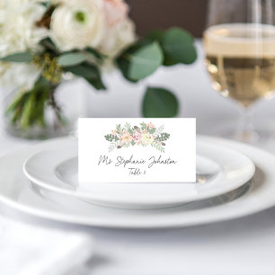 Boho-Rosé und Gold Blumen-Monogramm-Hochzeit Platzkarte