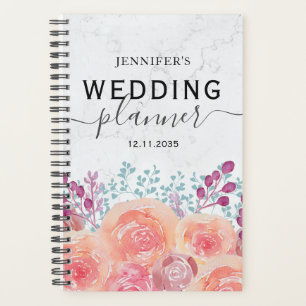 Boho Rose Watercolor Burnt Orange Wedding Planner Planer