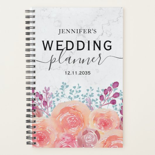 Boho Rose Watercolor Burnt Orange Wedding Planner Planer (Vorderseite)