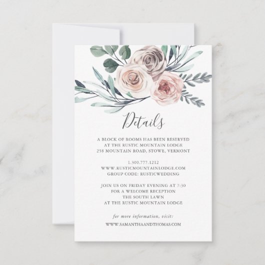 Boho Rose Wedding Details Card Einladung (Vorderseite)