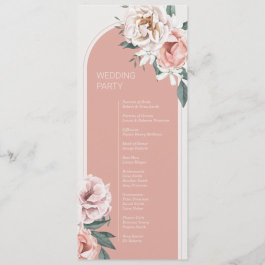 Boho Rose Wedding Program Programm (Rückseite)