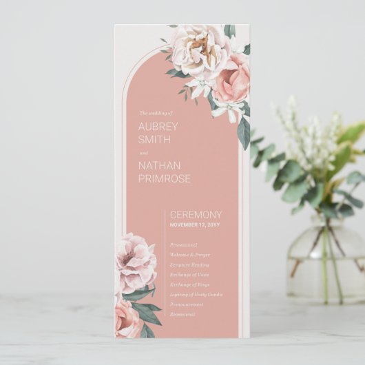 Boho Rose Wedding Program Programm (Stehend Vorderseite)