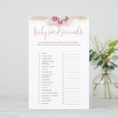 Boho Rose Word Scramble Animals Baby Showspiel (Stehend Vorderseite)