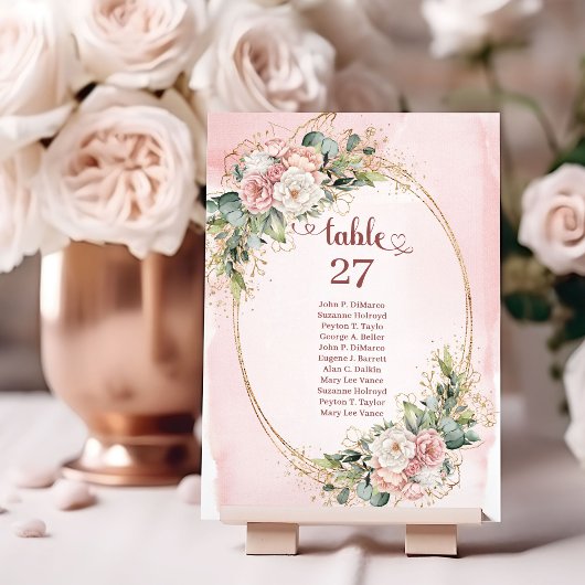 Boho-Roségold-Blumen-Eukalyptus-Tischnummer Tischnummer