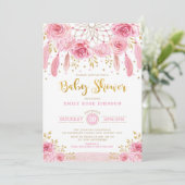 Boho Rosen Dreamcatcher rosa Einladung (Stehend Vorderseite)