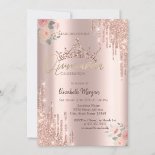 Boho-Rosen Glitter-Krone Drop Quinceañera Einladung
