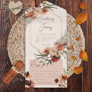 Boho-Rost & Neutrale Herbst-Blumen-Cream-Farben fü All In One Einladung