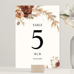 Boho-Rost-Terrakotta-Blumenhochzeit Tischnummer