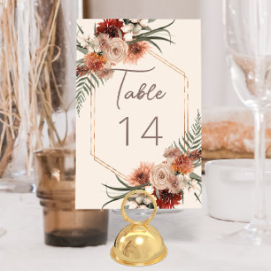 Boho-Rost- und neutrale Creme-Herbst-Blumenhochzei Tischnummer