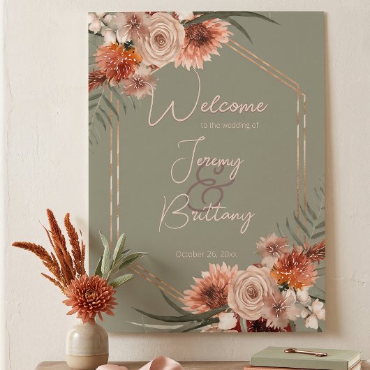 Boho-Rost- und neutrales Herbstblumen-Sage-Grün-Ra Poster