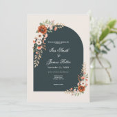 Boho-Rost und Weiße Daisy-Hochzeit Einladung (Stehend Vorderseite)