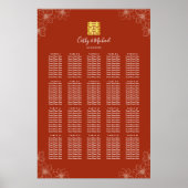 Boho Rot Blumengestelle Chinesische Hochzeitskarte Poster (Vorne)