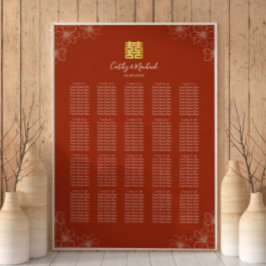 Boho Rot Blumengestelle Chinesische Hochzeitskarte Poster