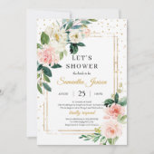 Boho rot Rosa Blütenblume und goldenes geometrisch Einladung (Vorderseite)