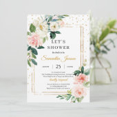 Boho rot Rosa Blütenblume und goldenes geometrisch Einladung (Stehend Vorderseite)