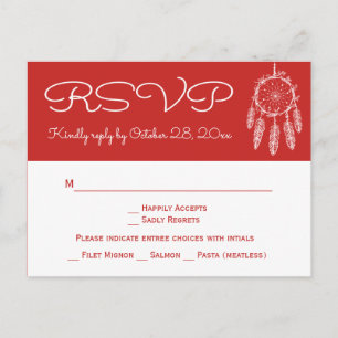 Boho-Rot-RSVP-Native-American-Dreamcatcher-Hochzei Einladungspostkarte