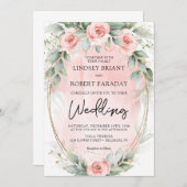 Boho rot und grün und Imitate goldenes Oval Einladung (Vorne/Hinten)