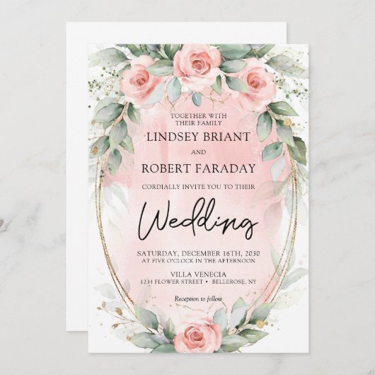 Boho rot und grün und Imitate goldenes Oval Einladung (Vorne/Hinten)