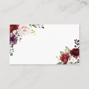 Boho Rot und Lila Aquarellfarben Blume Platzkarte