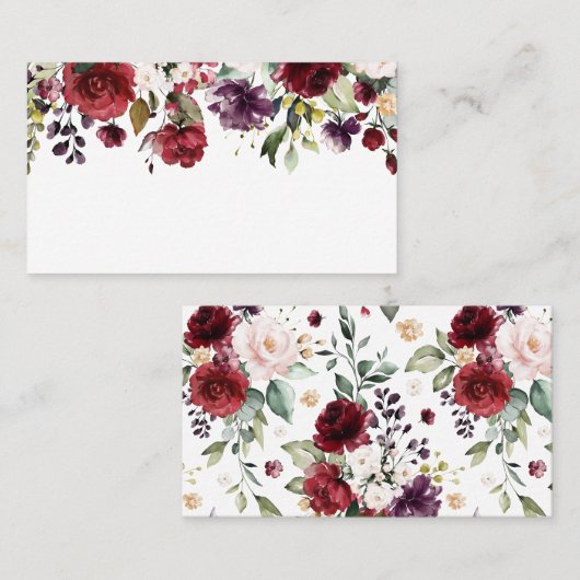 Boho Rot und Lila Wasserfarben Blumengarten Platzkarte (Vorne/Hinten)
