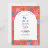 Boho Rote Blumen Wildblumen 30. 40. Geburtstag Einladung (Vorderseite)