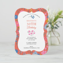 Boho Rote Blumen Wildblumen 30. 40. Geburtstag